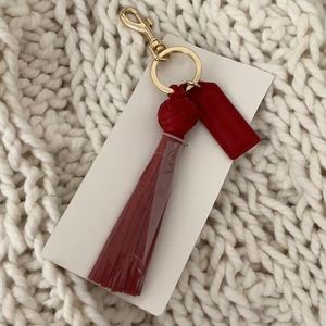 New, Mark & Graham Red Leather Tassel Key Chain